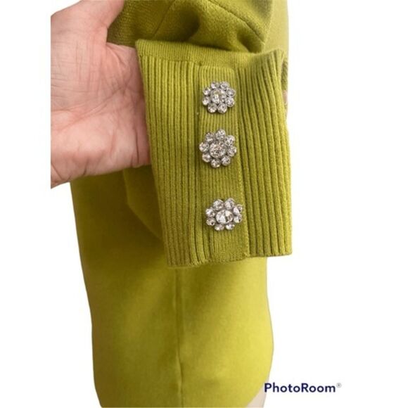 Tahari Mock Neck Sweater Sz. S Green Jeweled Buttons Holiday Party - Picture 4 of 10